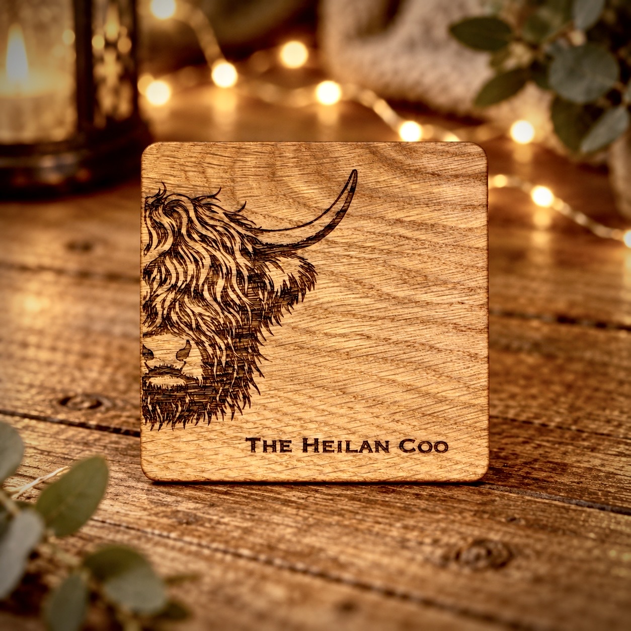 Highland Cow Oak Coaster (4 Pack)