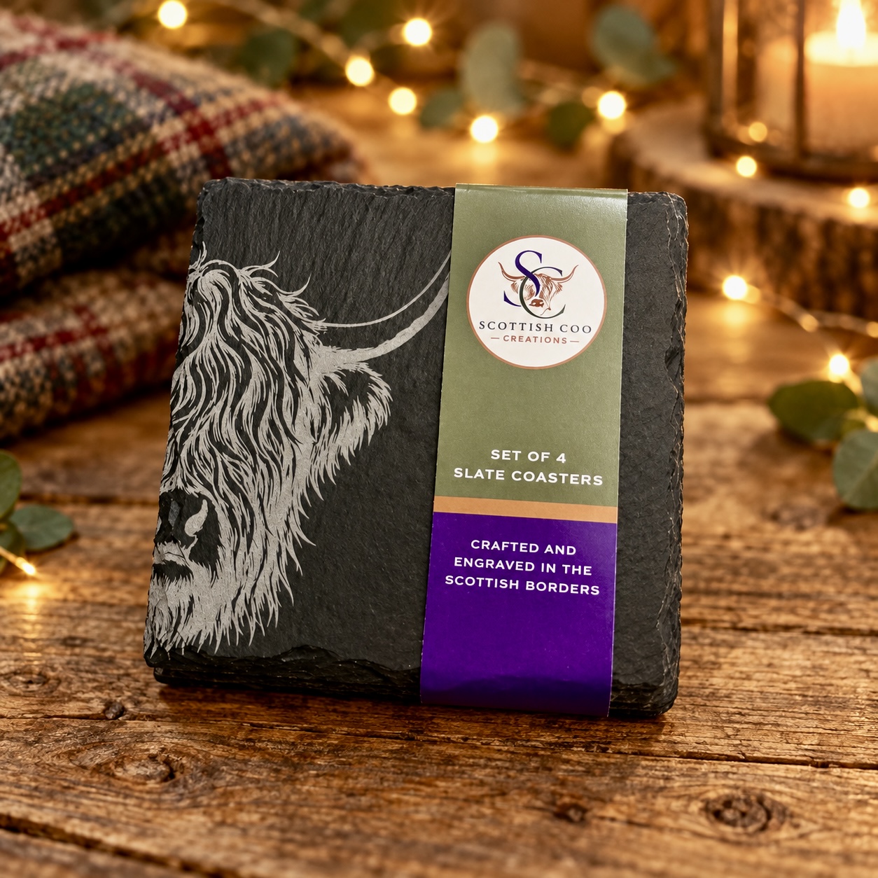 Highland Cow Slate Coasters (4 Pack)