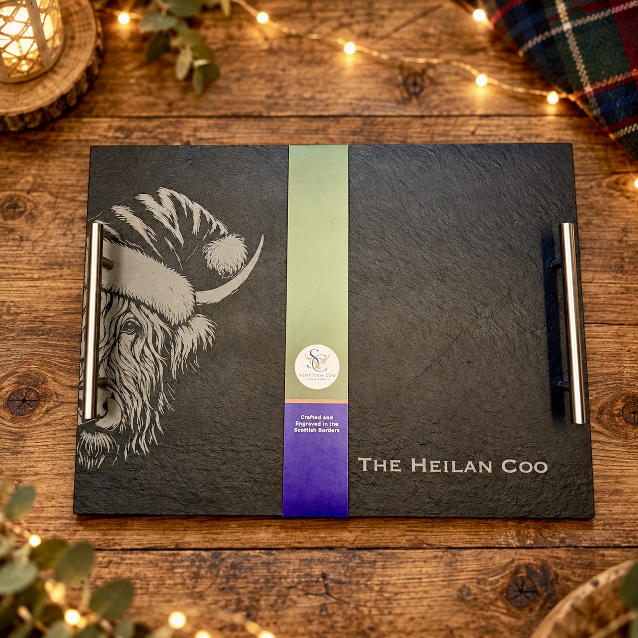 Christmas Highland Cow Slate Serving Board LARGE