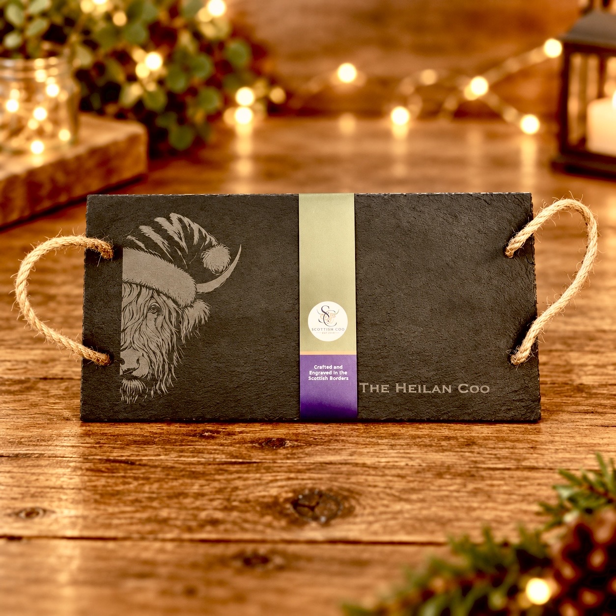Christmas Highland Cow Slate Serving Board